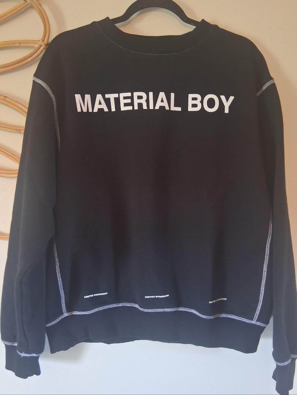 United Standard Material Boy Black Crewneck Sweatshirt Size XL P2P 26 - Picture 2 of 9